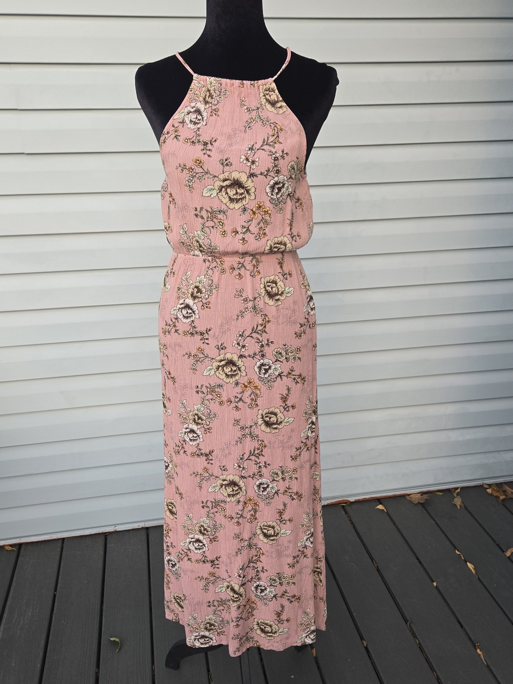Forever 21 Womens M Dusty Pink Rose Floral Halter Neck Keyhole Back Maxi Dress